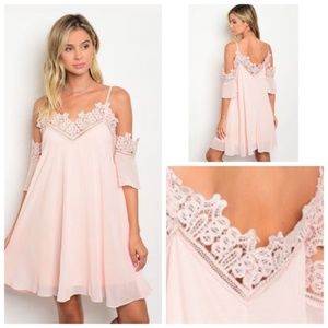 Off Shoulder Soft Pack Skater Dress/ crochet detai